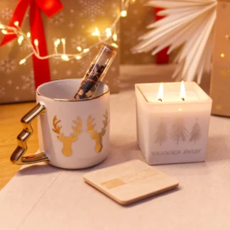 Świąteczny zestaw prezentowy - świeca sojowa + kubek + herbata