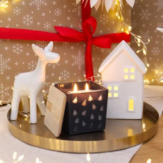 Świąteczny zestaw prezentowy - świeca sojowa + domek ceramiczny + figurka renifera